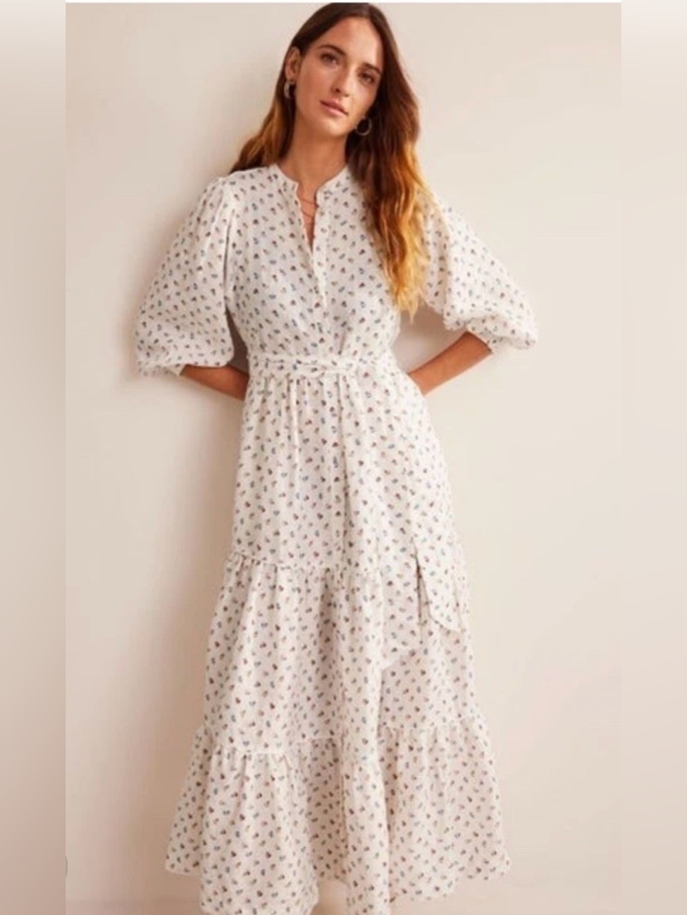 Boden remix ivory sweet daisy linen floral maxi dress size 4 nwt style D0813